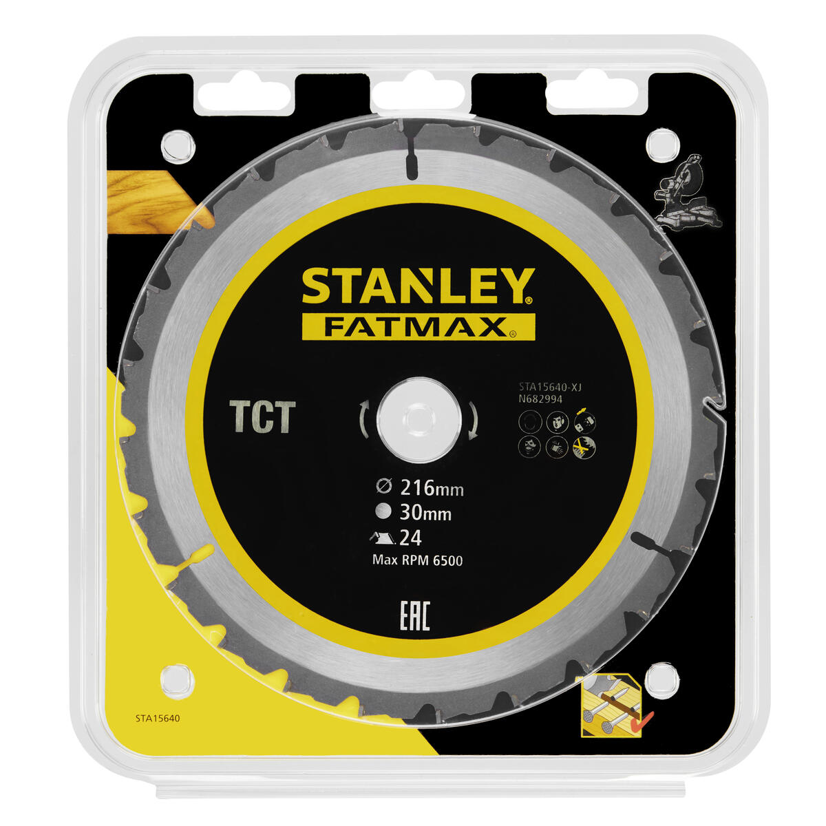 Bilde av DEWALT FATMAX sagblad 216x30x24T STA15640 DEWALT FATMAX sagblad hardmetall STA15640 216x30mmx24 tenner, tre med spiker.
