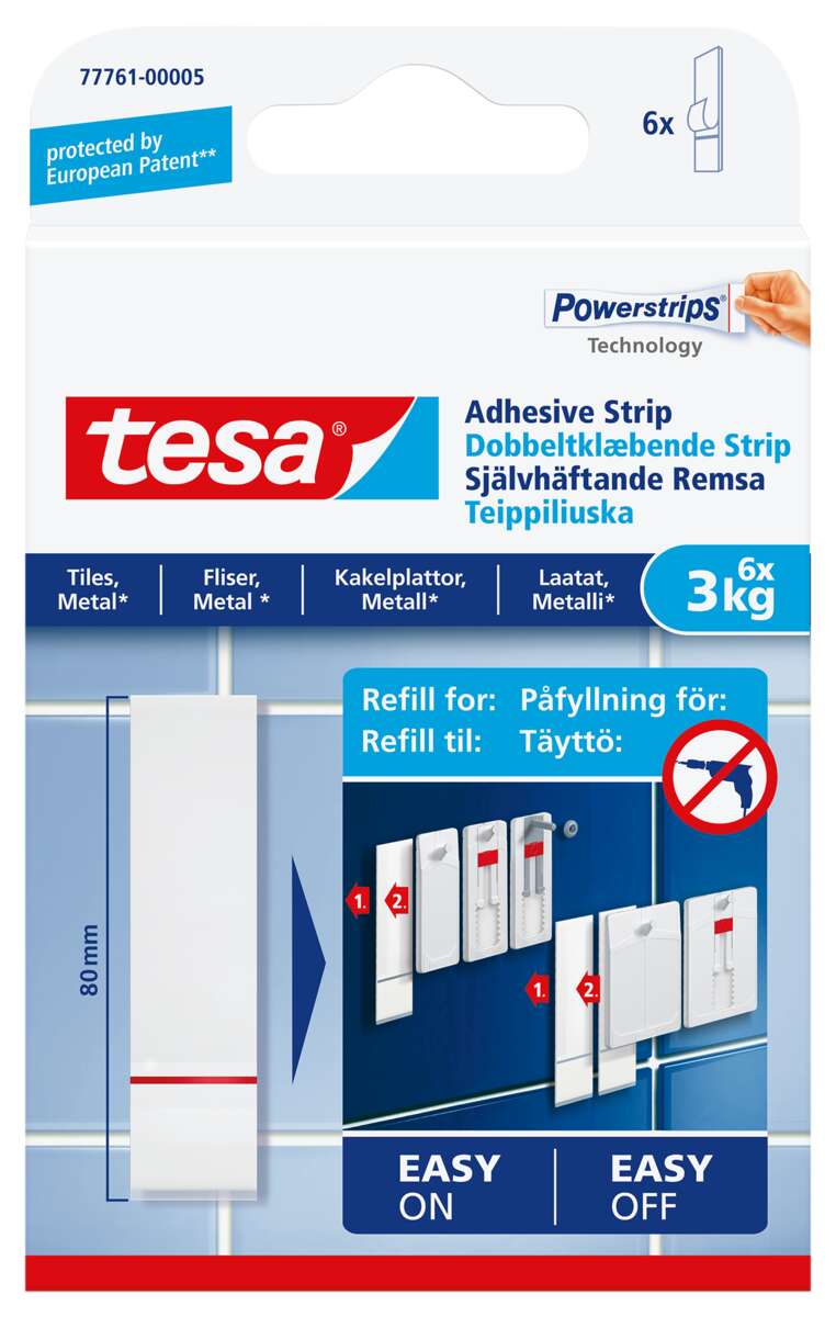 Tesa limstrimler for fliser og metall 6 stk.