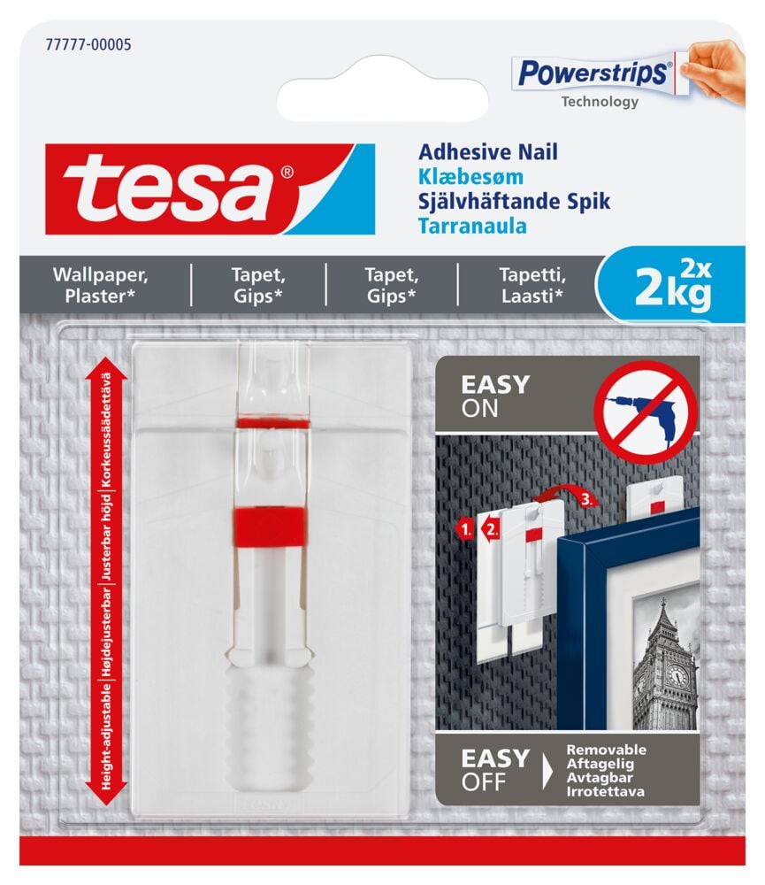 Produkt miniatyrebild Tesa justerbar limspiker for tapet og gips 2 stk.