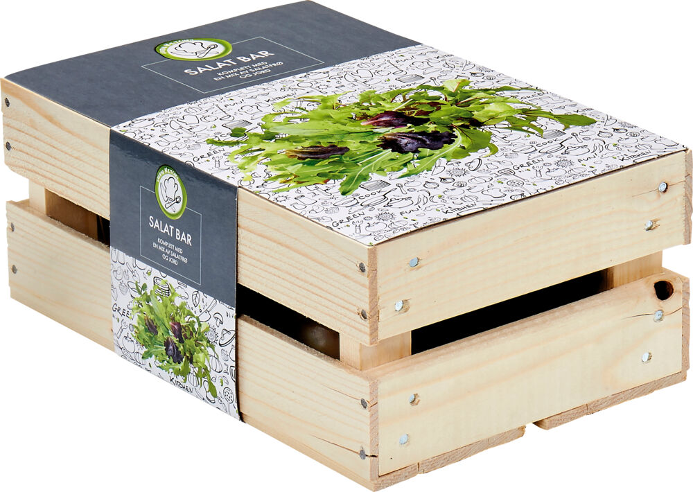 Produkt miniatyrebild Trekasse Salatfrø inkludert kompost og frø