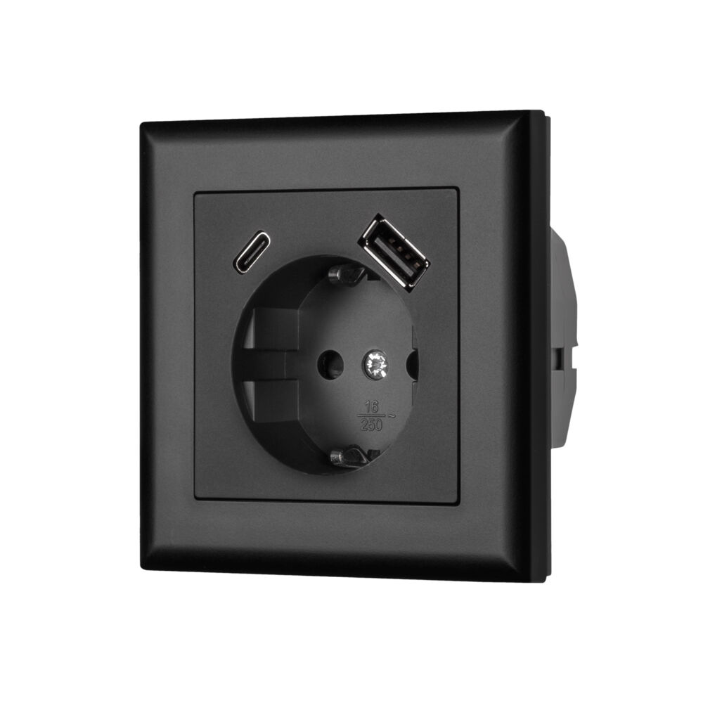 Produkt miniatyrebild Egant Fjord enkel stikkontakt m/jord og USB A+C