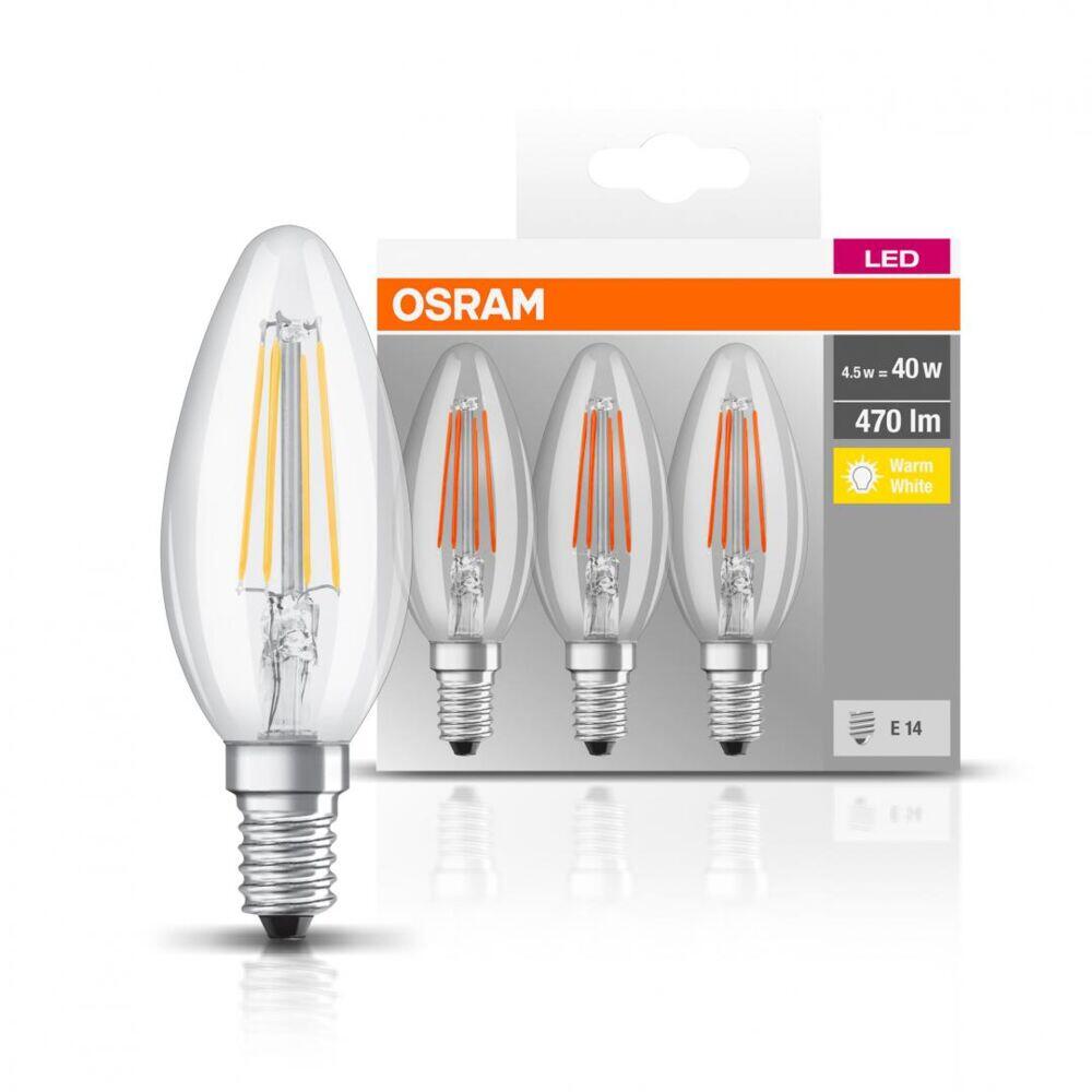 OSRAM - LED-filamentlyspære - form: B35 - klar finish - E14 - 4 W (ekvivalent 40 W) - klasse E - varmt hvitt lys - 2700 K (en pakke 3)