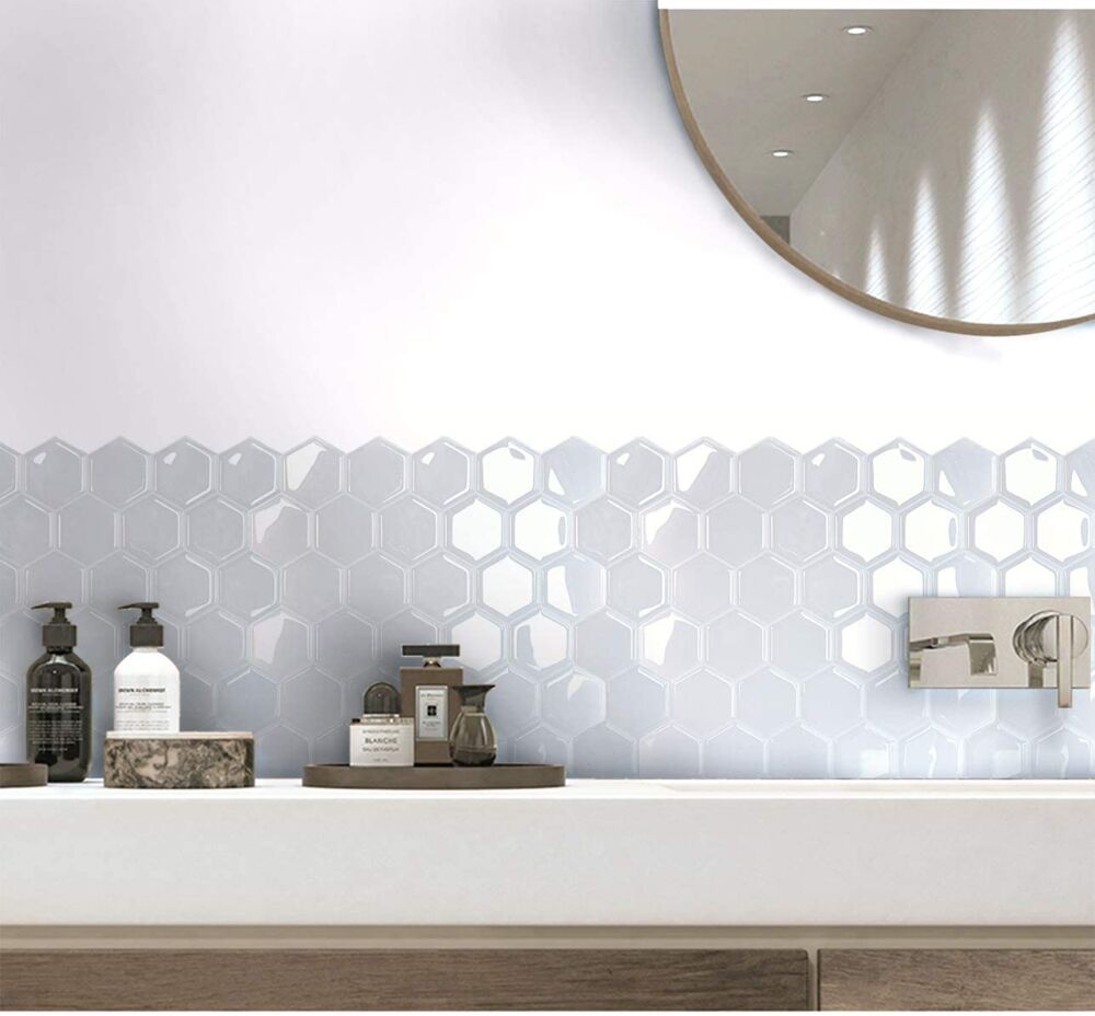 Produkt miniatyrebild Selvklebende flis, Hvit Hexagon 10 pk.