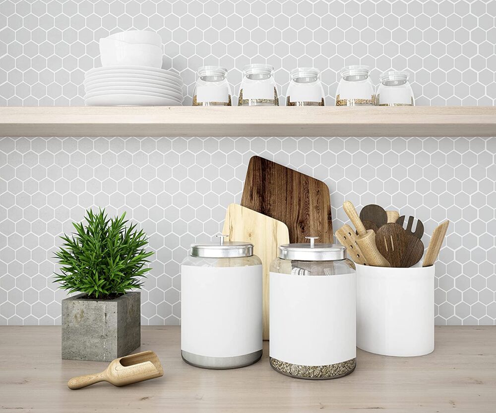 Produkt miniatyrebild Selvklebende flis, grå Hexagon 10 pk.