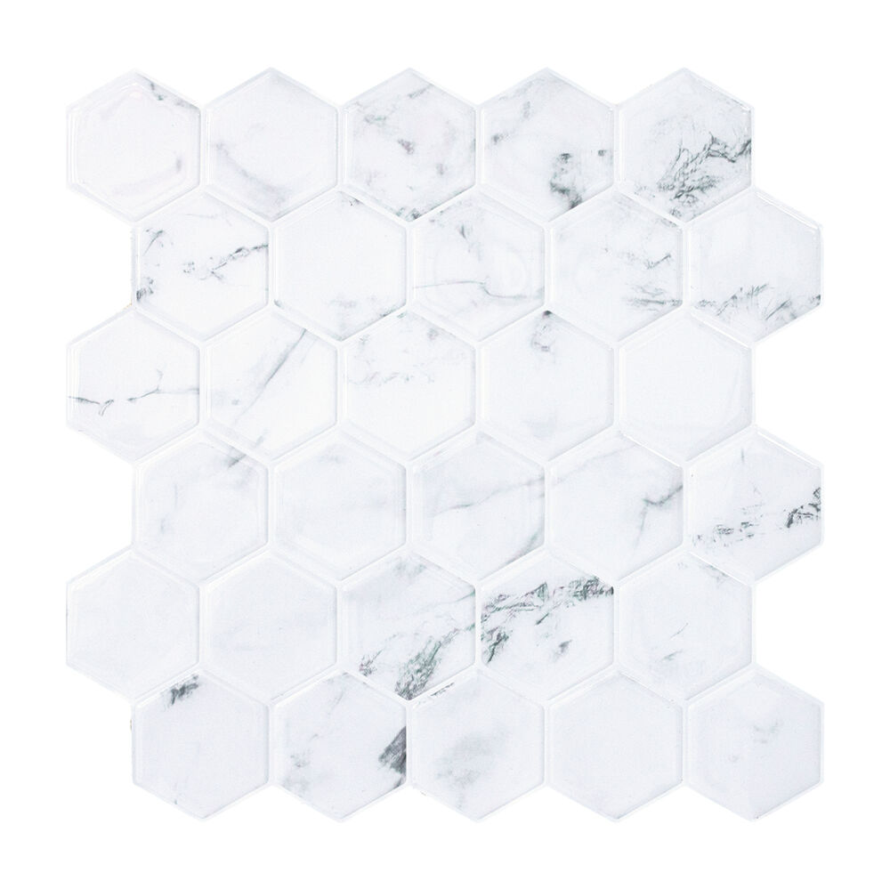Selvklebende flis, Hvit marmor Hexagon