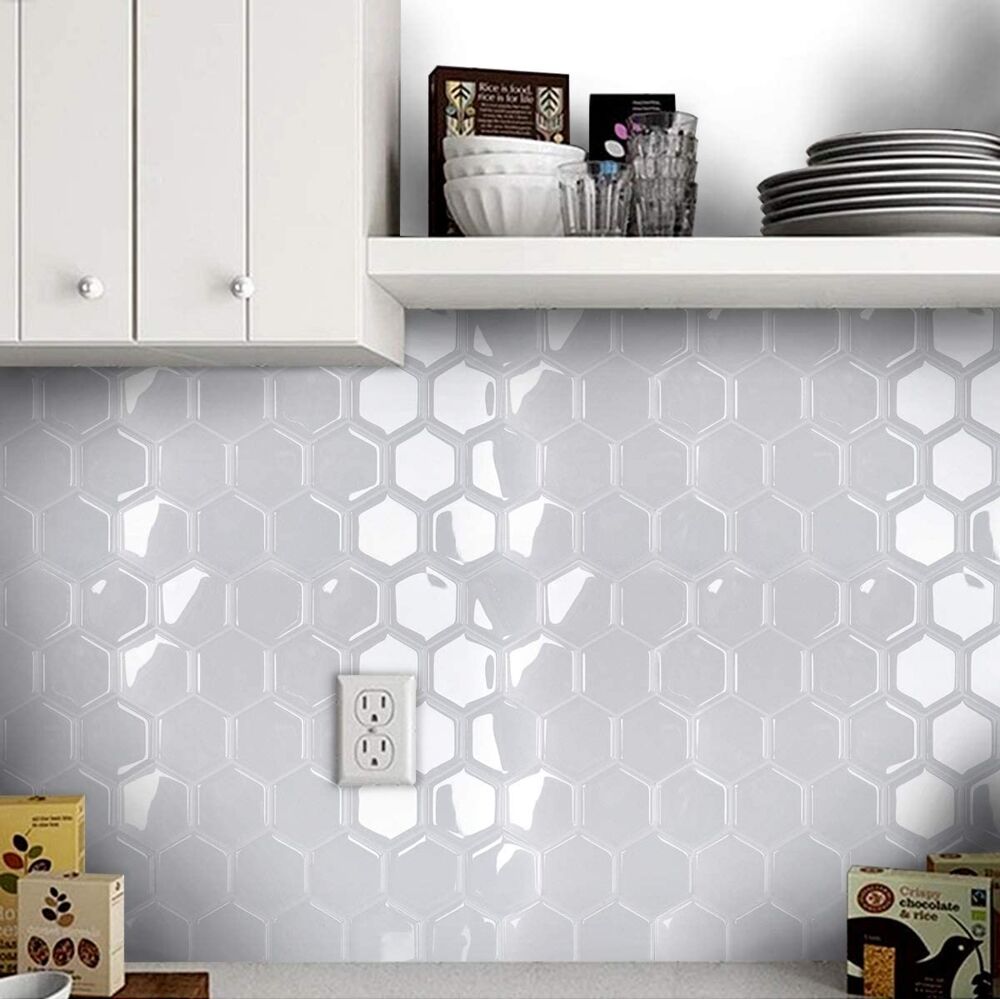 Produkt miniatyrebild Selvklebende flis, Hvit Hexagon 10 pk.