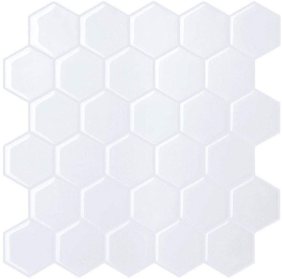 Produkt miniatyrebild Selvklebende flis, Hvit Hexagon 10 pk.