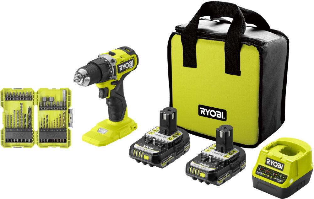 Ryobi ONE+ HP RDD18C-2C20SA32HP bor/skrutrekker m/2 batterier og bits