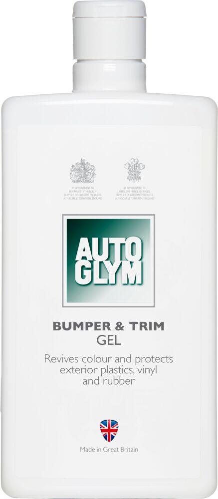Autoglym Bumper & Trim Gel 500 ml En gel som danner en langtidsbeskyttende og antistatisk hinne. Denne hinnen stenger ute fuktighet og trafikfilm. Bumper & Trim Gel innholder silikoner.