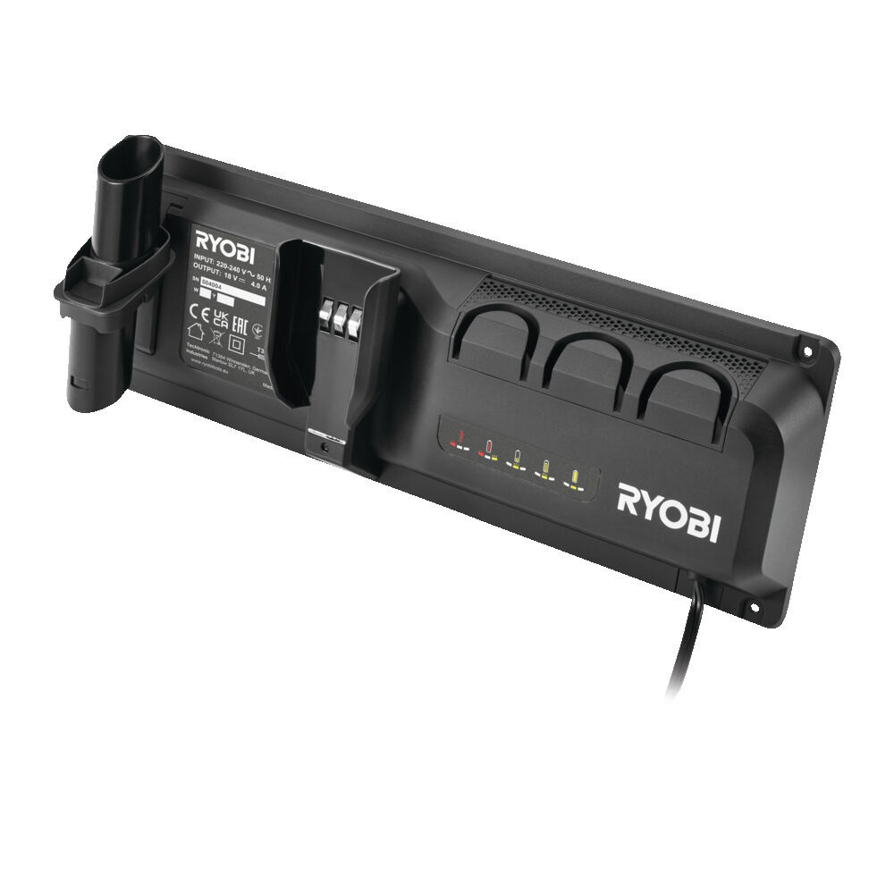 Ryobi vegglader for støvsuger Lader med en hastighet på 4Amp/t. Kompatibel med alle s batterier i ONE+ 18V-systemet.