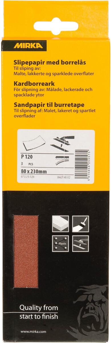 Mirka slipepapir 80x230mm Grip P120, 3-P