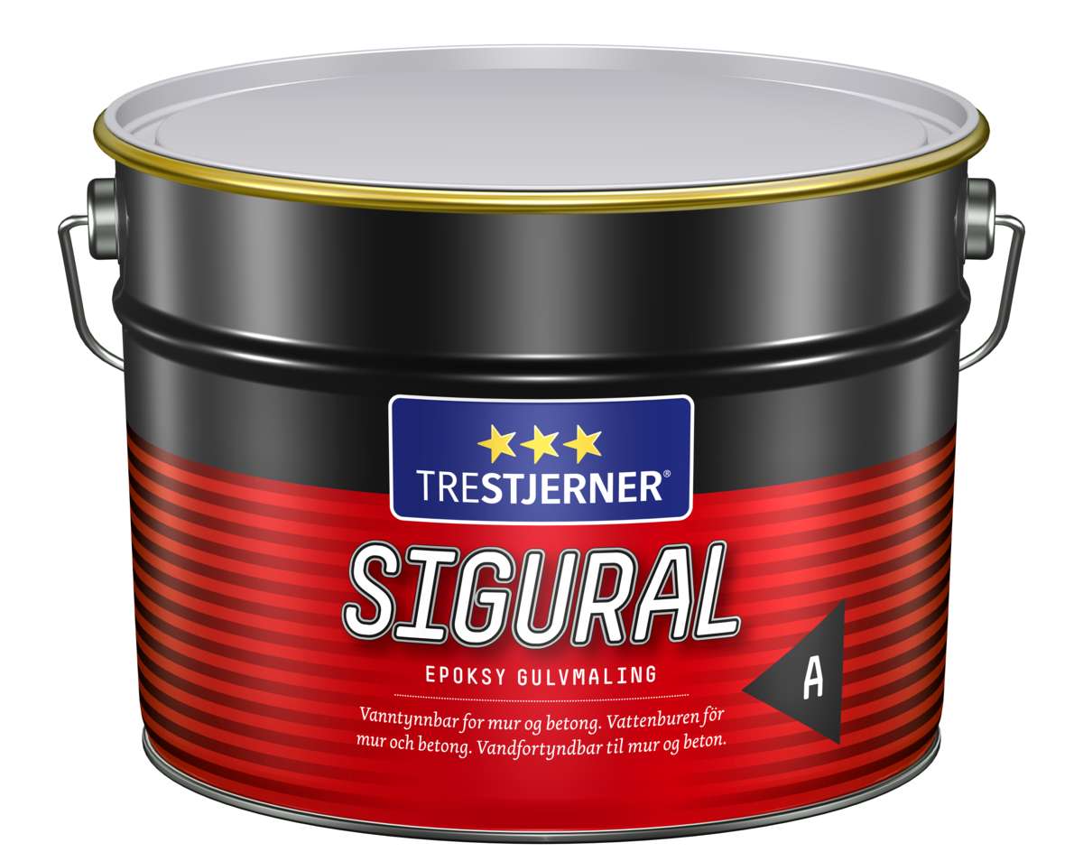 Trestjerner Sigural A epoksy gulvmaling A komponent epoksy gulvmaling til betonggulv. Husk å kjøpe med komponent B, herder.