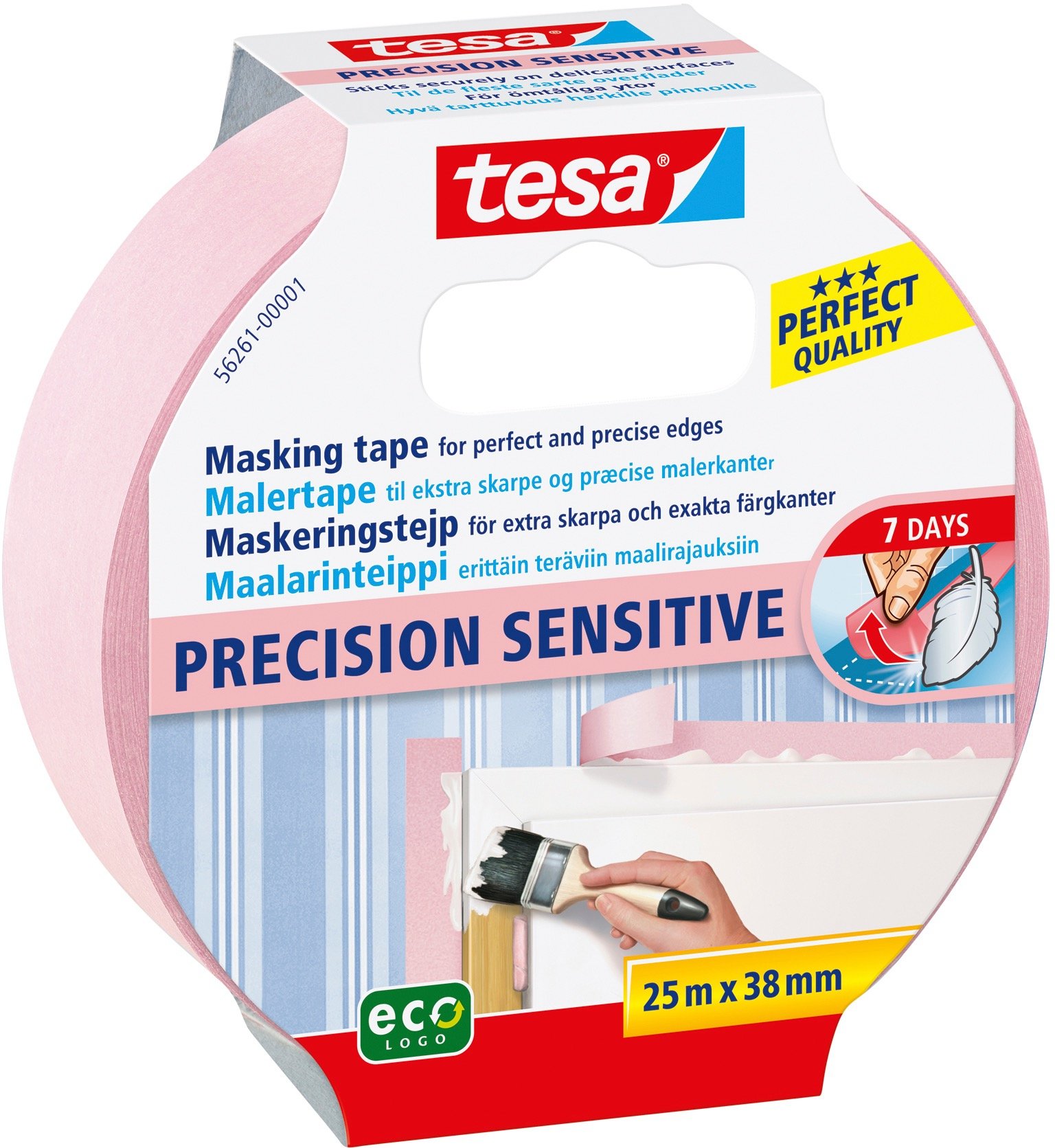Tesa Precision Sensitive maskeringstape Tape for tapet er en konturliner laget av ekstra tynt papir. Den er spesielt utstyrt for sikker bruk på sensitive overflater.