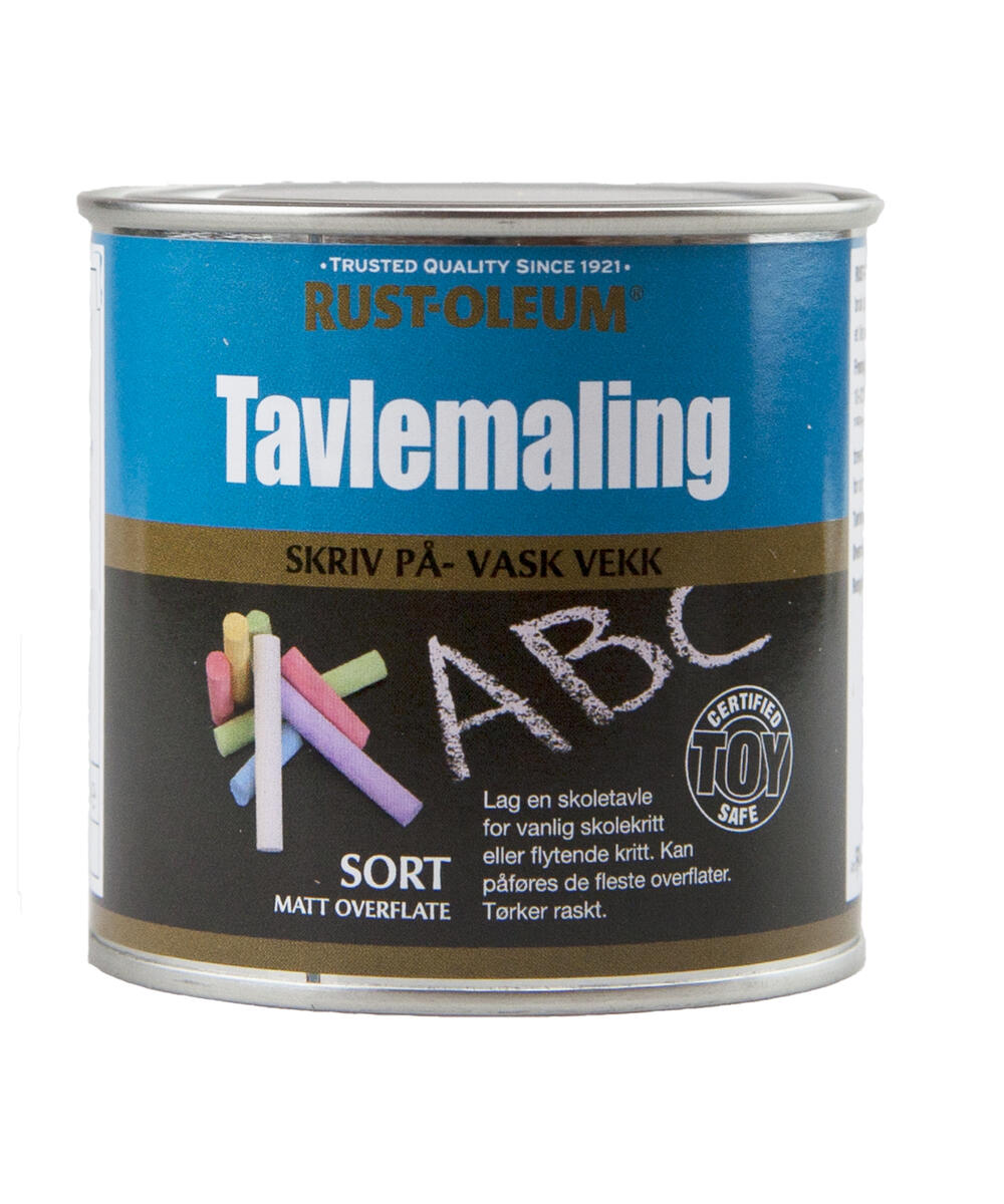 Rust-Oleum Interiør 01/helmatt tavlemaling Sort, matt spesialmaling beregnet for å lage tavler på vegger, dører, møbler m.m. Brukes med vanlig skolekritt.